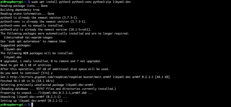 Figure 6 – Example of installing python pre-requisites